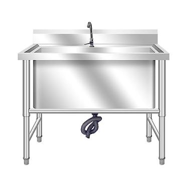 Imagem de TRGCJGH Lavatório independente, lavatório de pia de aço inoxidável, pia industrial de cozinha, 1 pia comercial de compartimento para restaurante, oficina (100 x 70 x 80 cm/39,3 x 27,5 x 31,4 cm)