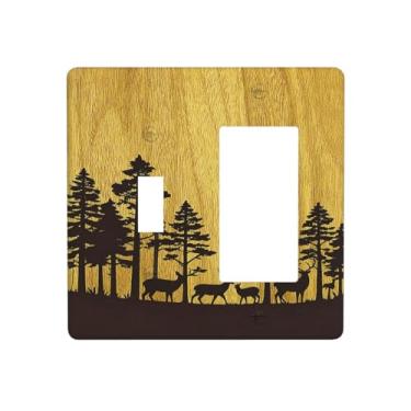Imagem de Naiqadnehz Capas de tomada florestal veado pinheiro grão de madeira 1 interruptor 1 interruptor de luz combo interruptor de luz placa decorativa placa de parede elétrica para quarto decoração de casa