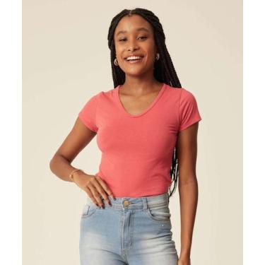 Imagem de Blusa Feminina Básica Cotton Decote V Marisa-11061, Vermelho, P