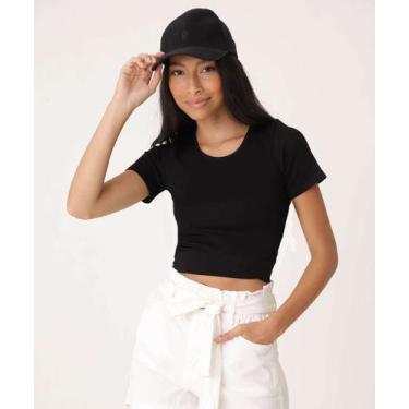 Imagem de Blusa Cropped Feminina Sem Costura Canelada Marisa-15765, PP, Preto