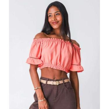 Imagem de Blusa Cropped Ciganinha Feminina Babado Marisa-15693, Rosa, M