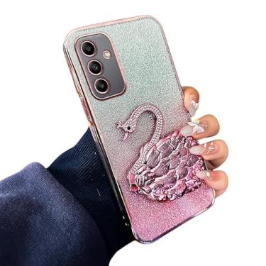 Imagem de Capa de silicone para Samsung Galaxy M14 com suporte de cisne de areia movediça diamante à prova de choque com glitter galvanizado para mulheres e homens, proteção compatível com Galaxy M14 (2)