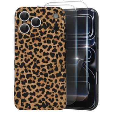 Imagem de MYY Capa compatível com iPhone 17 Pro, com 2 protetores de tela, proteção completa para câmera Amber Leopard Slim à prova de choque - leopardo retrô