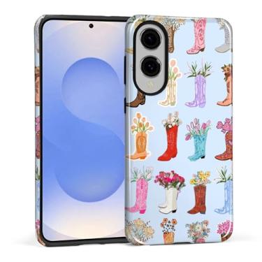 Imagem de DAIZAG Capa para Samsung Galaxy S25 Edge, botas de vaqueira flores ocidentais design de corpo inteiro - proteção híbrida TPU macio + PC rígido, capa protetora à prova de choque resistente a arranhões