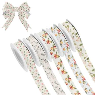 Imagem de SEHANY 5 rolos de fita de Natal 0,59 polegadas 5 jardas fitas de tecido cereja vermelha fitas de cetim festival fitas decorativas de Natal para embrulho de presente faça você mesmo artesanato grinalda