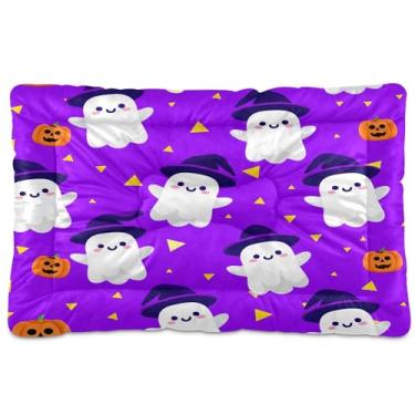 Imagem de SEHANY Cama de cachorro fantasma Halloween Boo Cama de gato com fundo antiderrapante, cama de canil, colchão macio para animais de estimação, lavável para cães pequenos, médios e grandes, gatos, 91 x