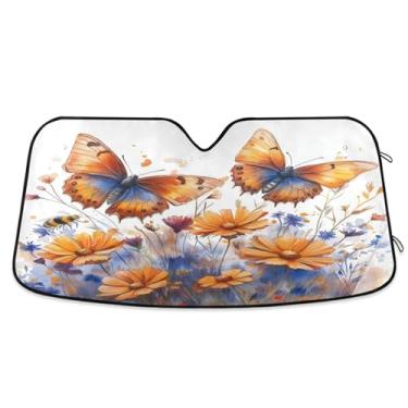 Imagem de ATTX Wildflowers Butterflies Para-brisa Carro Para-brisa 139.7 cm x 70.1 cm Escudo Solar Universal com Proteção UV, Persiana de Janela Frontal Auto Dobrável para Sedans SUVs Caminhões #180