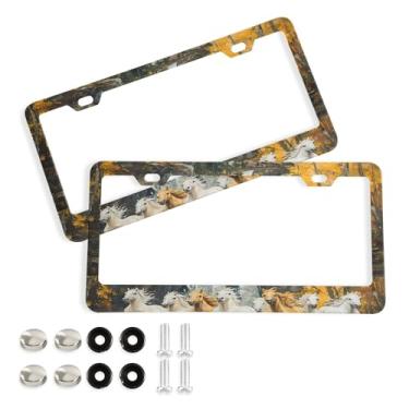 Imagem de SEHANY Molduras de placa de carro Majestic Running Horses, capa de alumínio à prova de ferrugem para placa de carro com furos elípticos e parafusos serve para acessórios de carro de tamanho padrão de