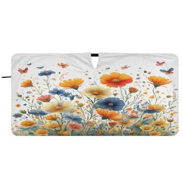 Imagem de Blueangle Guarda-sol para para-brisa de ervas e flores coloridas - 149,9 cm x 76,2 cm dobrável para janela dianteira do carro bloqueia raios UV viseira de sol (545)
