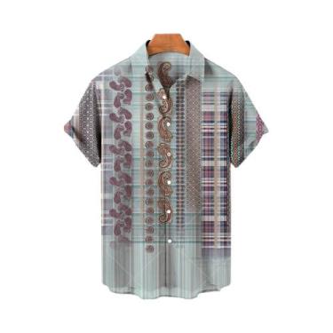 Imagem de Camisa Havaiana Masculina plus Size 3D Com Estampa Geométrica De Flor 