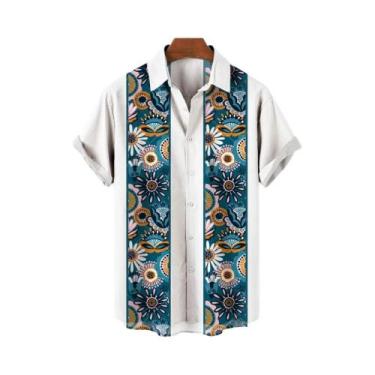 Imagem de Camisa Havaiana Masculina plus Size 3D Com Estampa Geométrica De Flor 