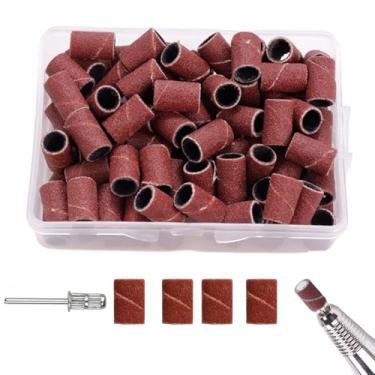 Imagem de 100 peças de anéis de lixamento de broca de unha – 240 faixas de lixa de grão fino para ferramentas de pedicure para unhas de acrílico para pés manicures em gel, kit essencial de cuidados com as unhas