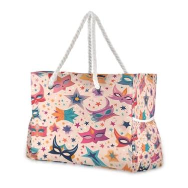 Imagem de Wassud Bolsa de praia colorida grande bolsa de praia para mulheres, impermeável, à prova de areia, bolsa de viagem com zíper e bolso para piscina, academia, acampamento