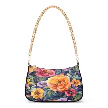 Imagem de CEBUGI Bolsas transversais femininas bolsa de ombro aquarela floral bolsa clutch elegante com alça de corrente