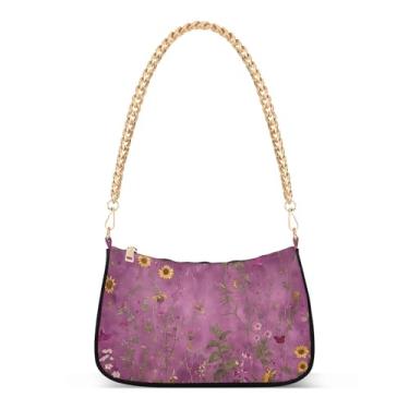 Imagem de CEBUGI Bolsas transversais femininas bolsa de ombro flores silvestres bolsa clutch elegante com alça de corrente