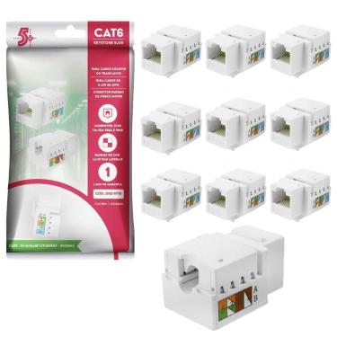 Imagem de Kit  10 Keystone Fêmea Rj45 Cat6 10Gbps Branco 5+