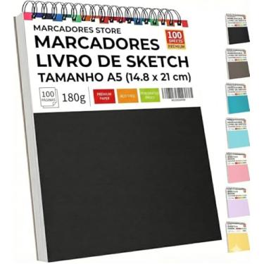 Imagem de Caderno de Desenho A5 180g com Espiral 100 Páginas, Papel Grosso Livre para Desenho, Pintura, Sketchbook, Lettering, Anotações e Arte – Marcadores Store – Caderno Artístico A5 para Crianças, Adultos e Estudantes
