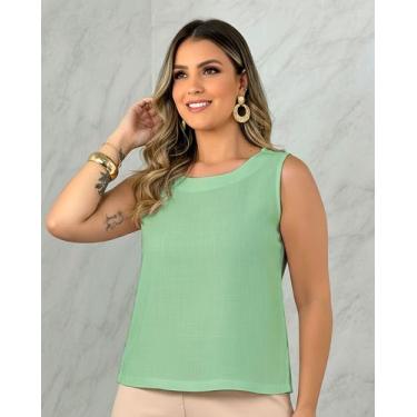 Imagem de Regata Feminina Alça Larga Elegante Viscolinho com Elastano - NoBrand,