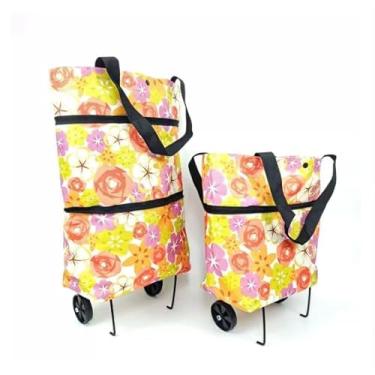 Imagem de Carrinho de Compras Dobrável com Rodas Multiuso Portátil até 30kg – Leve, Ecológico e Compacto(1,yellow Flor)