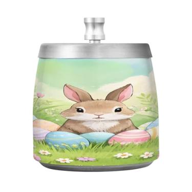Imagem de JUZIHAI Cinzeiro de coelhinho da Páscoa com tampa, cinzeiro de aço inoxidável inodoro à prova de vento cinzeiro sem fumaça para escritório em casa, pátio, varanda, cigarro
