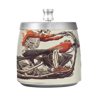 Imagem de Qilmy Cinzeiro de aço inoxidável com tampa - Cinzeiro de cigarro à prova de vento sem cheiro e sem fumaça para casa, escritório, carro, pátio, varanda (uso interno e externo)