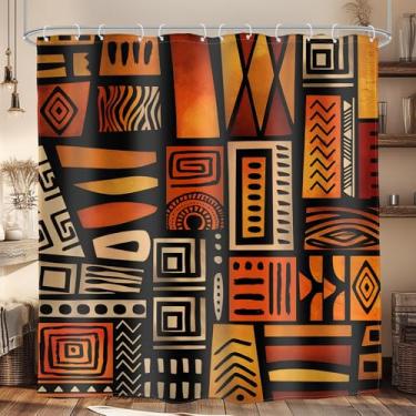 Imagem de Glawry Cortina de chuveiro africana extralonga abstrata étnica tribal afro-americana boho histórica afro-neutra banheiro geométrica 182 cm L x 188 cm C acessórios de banho arte decoração de casa