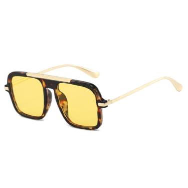 Imagem de HCHES Óculos de Sol Unissex Retrô com Degradê, Armação de Luxo com Estampa de Leopardo, Versátil, Proteção UV400 (amarelo leopardo)