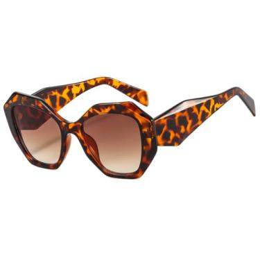 Imagem de HCHES Óculos de Sol Femininos Fashion Retrô com Estampa de Leopardo Degradê, Armação Irregular de Luxo, Casuais e Masculinos, Proteção UV400 (marrom leopardo)