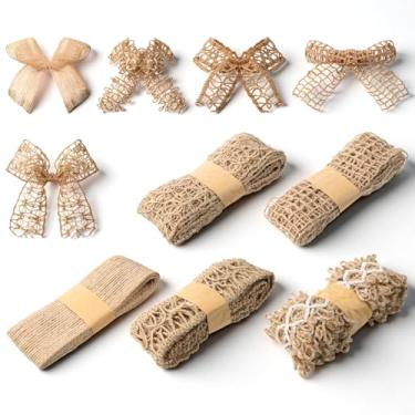 Imagem de Sibba 5 rolos de fita de serapilheira, fitas versáteis de corda de juta natural serapilheira de renda para artesanato, enfeites de árvore de Natal, embrulho de presente, decoração de casamento