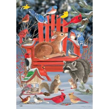 Imagem de Briarwood Lane Snow Day Gathering Winter House Bandeira Fawn Birds cadeira 28" x 40"