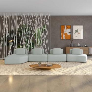 Imagem de Sofá Ilha Sala de Estar Dakota 4 Módulos 626cm Encostos Almofadas Soltas Veludo Cinza Claro G33 - Gran Belo