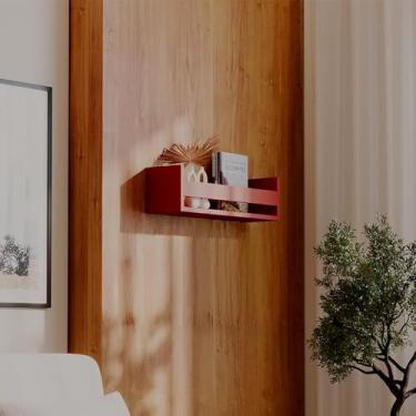 Imagem de Prateleira Porta Livro Vermelha 50 x 12cm Suporte Invisivel