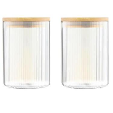 Imagem de Kit 2 Pote Hermético Mantimento Alimentos Cozinha Vidro Canelado Com T