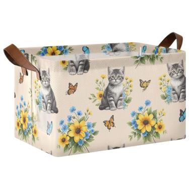 Imagem de Organizador de suéter grande com flores fofas para armário com alças, cestas decorativas para decoração de casa 40 x 29 x 25 cm, pacote com 2