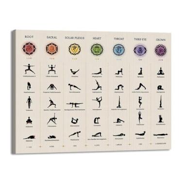 Imagem de Impressão em tela de ioga Membros de Yoga Poses de Yoga Impressão Sol e Lua Saudação Fitness Zen Chakra Afirmações Espiritual Wall Art Decor (SKU11,20.3x30.5 cm = (20 x 30 cm), Emoldurado (tela