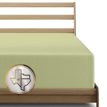 Imagem de TEXAS LINEN CO. Lençol 100% algodão egípcio tamanho casal – Lençol de elástico alto de luxo 40,6 cm com bolso profundo (verde sálvia), macio, refrescante, tecido de cetim totalmente elástico