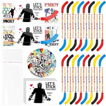 Imagem de Gosodeny Conjunto de 32 lápis de hóquei e borrachas de hóquei a granel, inclui lápis de hóquei, adesivos de hóquei, embalagens de cartões de hóquei, sacos de presente, fãs de hóquei, fãs de esportes