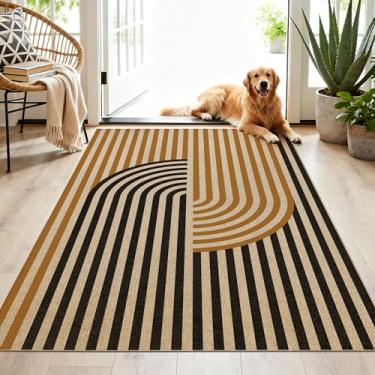 Imagem de JROSING Tapete de juta fácil e moderno lavável 7,5 x 12,5 cm, preto, exterior, interior, pátio, abstrato, geométrico, neutro, tapete pequeno, tecido, antiderrapante, para sala de estar, quarto