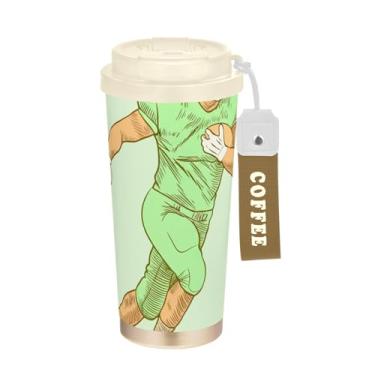 Imagem de TSENQUE Caneca de café de viagem 16+ Oz, copo de café com revestimento cerâmico com canudo e tampa, copo isolado a vácuo de aço inoxidável, jogador de futebol americano verde