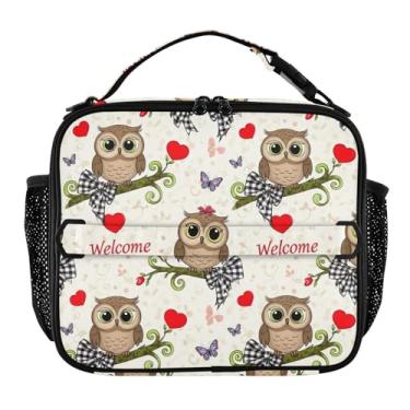 Imagem de Joisal Lancheira fofa de corujas borboletas bege para mulheres, meninas, lancheira masculina e infantil, lancheira para trabalho, bolsa térmica para meninos