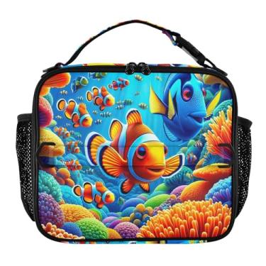 Imagem de Joisal Lancheira floral colorida peixe-palhaço para meninas e mulheres lancheira infantil masculina lancheira para trabalho reutilizável bolsa térmica com alça de ombro ajustável