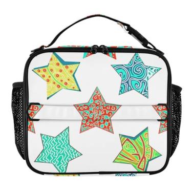 Imagem de Joisal Lancheira colorida com estrelas de Natal para mulheres, meninas, lancheira, personalizada, infantil, masculina, lancheira para trabalho, bolsa térmica para adultos