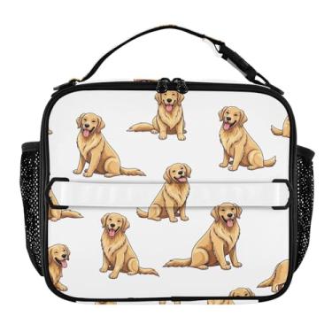 Imagem de Joisal Lancheira branca fofa Golden Dogs para mulheres, meninas, lancheira masculina e infantil, lancheira para trabalho, bolsa térmica para meninos