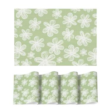 Imagem de Artoid Mode Conjunto de 4 jogos americanos de vinil com flores verdes, lavável, resistente ao calor, antiderrapante, plástico, PVC, verão, para decoração de mesa de jantar, festa de fazenda