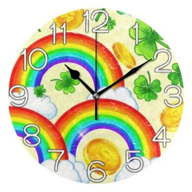 Imagem de Relógio de parede decorativo analógico relógio de cozinha bonito funky alimentado por bateria, arte de parede boho decoração de casa, arco-íris de desenho animado colorido, 25 cm, ponteiros pretos
