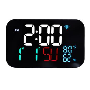 Imagem de LiebeWH Despertador Inteligente Com Wi-fi Sem Fio Termômetro Interno Higrômetro Grande Display Led para Escritório Em Casa App Controle Remoto (Luz Branca Concha Branca)