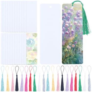 Imagem de SOFPLATE 1 caixa 100 peças de marcadores de papel aquarela de 15,9 x 5,8 cm kit de marcadores de livro DIY em branco com borlas para decorar cartões de aquarela com orifício para pintura faça você