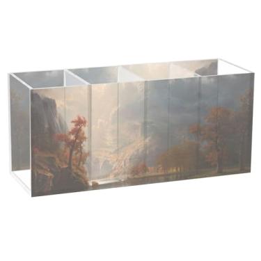 Imagem de TSENQUE Sierra Nevada Albert Bierstadt Suporte de acrílico personalizado para caneta lápis de mesa marcador artístico suporte de pincel marcador copo decorativo material de escritório decoração