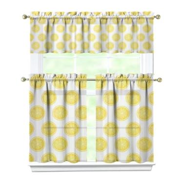Imagem de Tapesb Conjunto de 3 peças de cortina de cozinha limão engraçado cortinas de janela pequenas sobre a pia decoração essencial adequado para cozinha, quarto, lavanderia, 69,8 x 91,4 cm