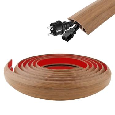 Imagem de PNXKTXO Capas de cabo de piso de 1,8 m autoadesivas, gerenciamento de extensão para evitar viagens de cabos, grão de madeira cinza para capa protetora de cabos